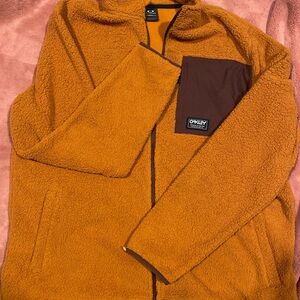 Oakley Men's Zip-Up Fleece Sweater in Orange and Brown